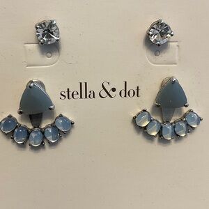 Stella & Dot Silver Toned Blue and Clear Crystal Stud Earrings